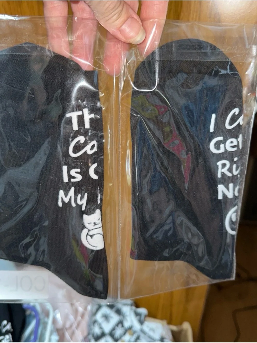 Black Novelty 'The Cat Is On My Lap' Crew Socks